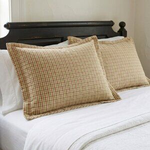 WILLIAMSBURG by Waverly Standard Pillow Shams Yellow Green Red Plaid Country Vtg